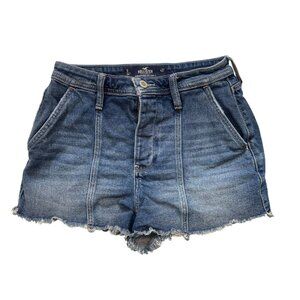 Hollister Ultra High-Rise 3" Mom Shorts Size 27 Blue Denim Frayed Hem Vintage
